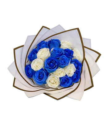 20 white/blue roses bouquet