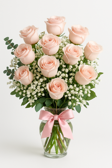 12 Pink Roses Vase